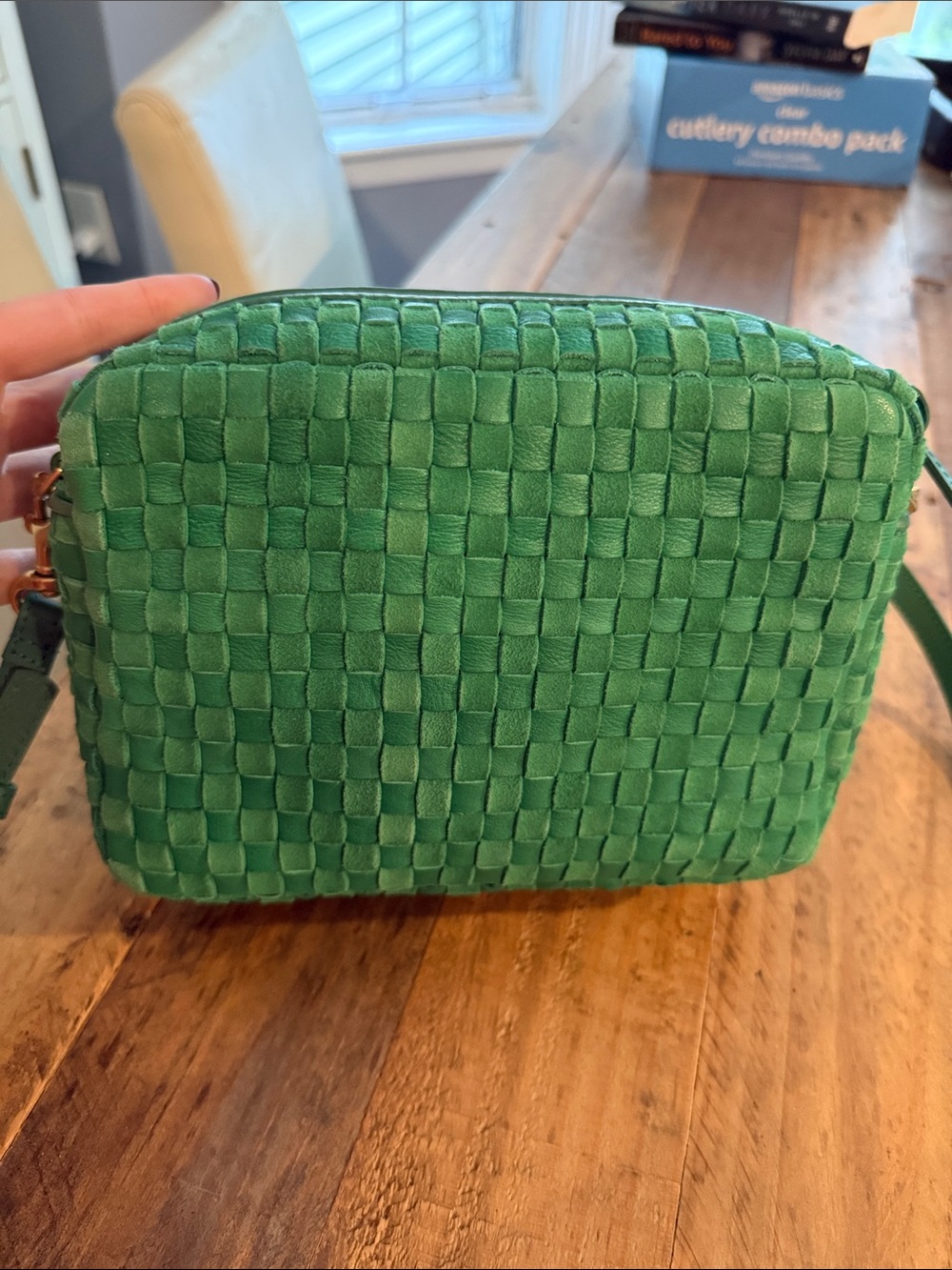 Clare V Midi Sac Woven Crossbody Bag in grass